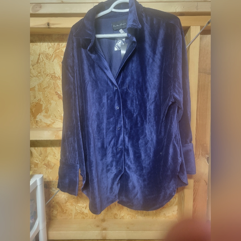 Hunter &‎ Brown NEW Blue button down shirt or Shacket Women's Size Large